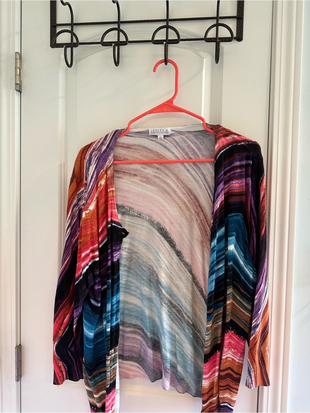 Joseph Multicolor Striped Open-Front Cardigan with Blue, Purple and Red Accents